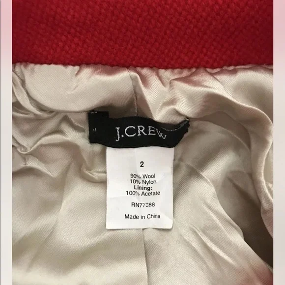 J.Crew | Bell Sleeves Double Breasted Belt Pea Coat Womens Size 2 Red Wool Blend - Picture 8 of 9